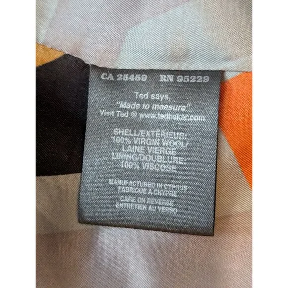 Ted Baker Virgin Wool Blazer Size 3 Gray Shawl Collar Abstract Lining 26in - Picture 7 of 9